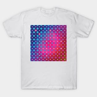 Abstract futuristic circles with white dots inside in blue, pink and red palette T-Shirt